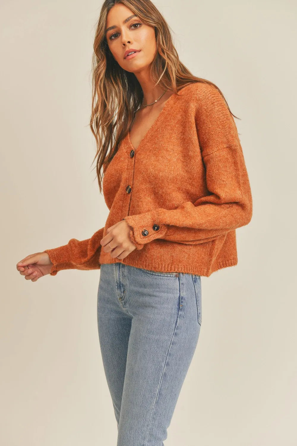 Button-Down Sweater Cardigan in Rust