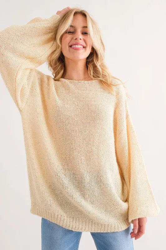 And The Why Sequined Pullover Sweater in Cream