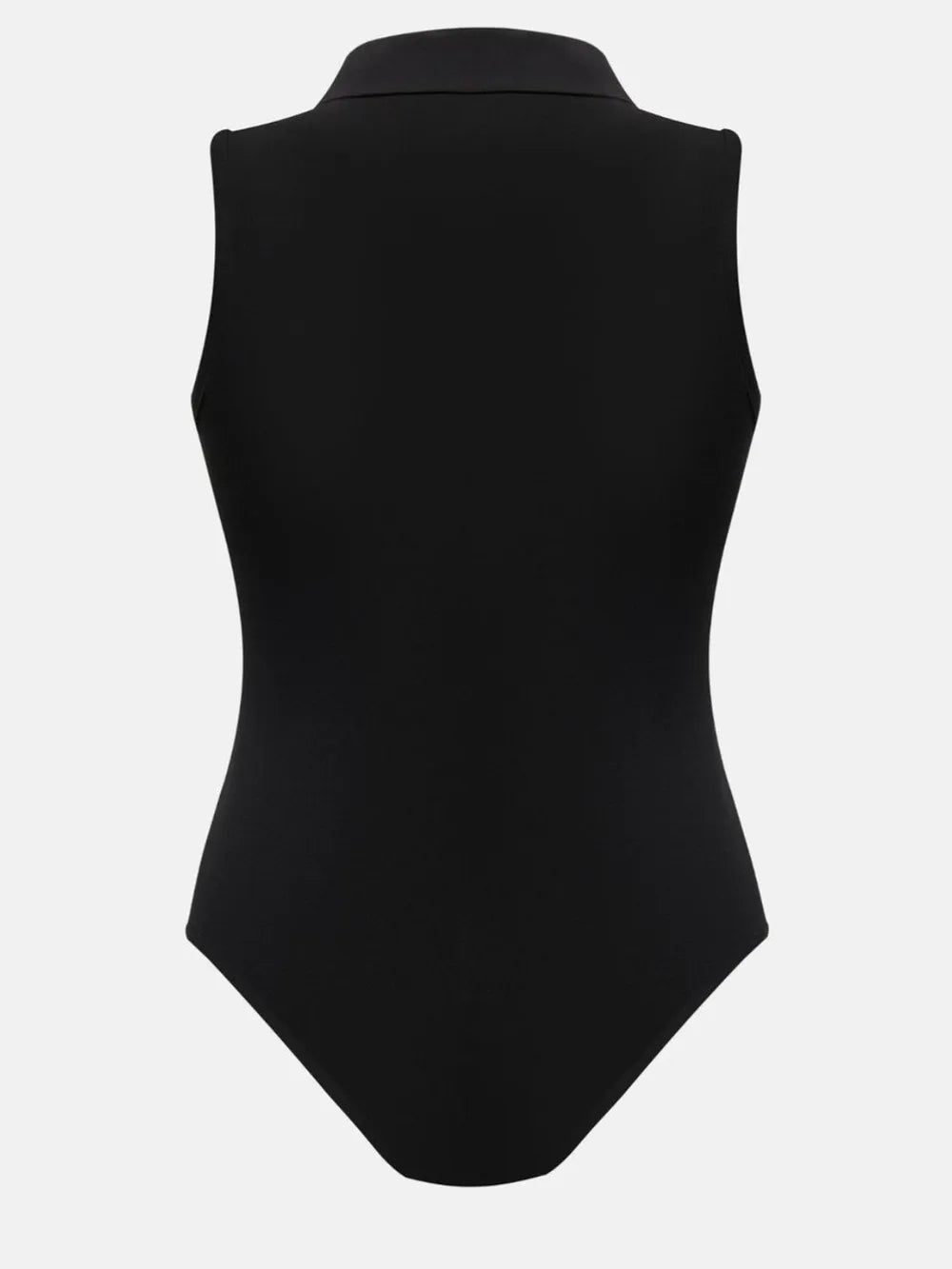 Quarter Zip Collared Sleeveless Bodysuit in Black