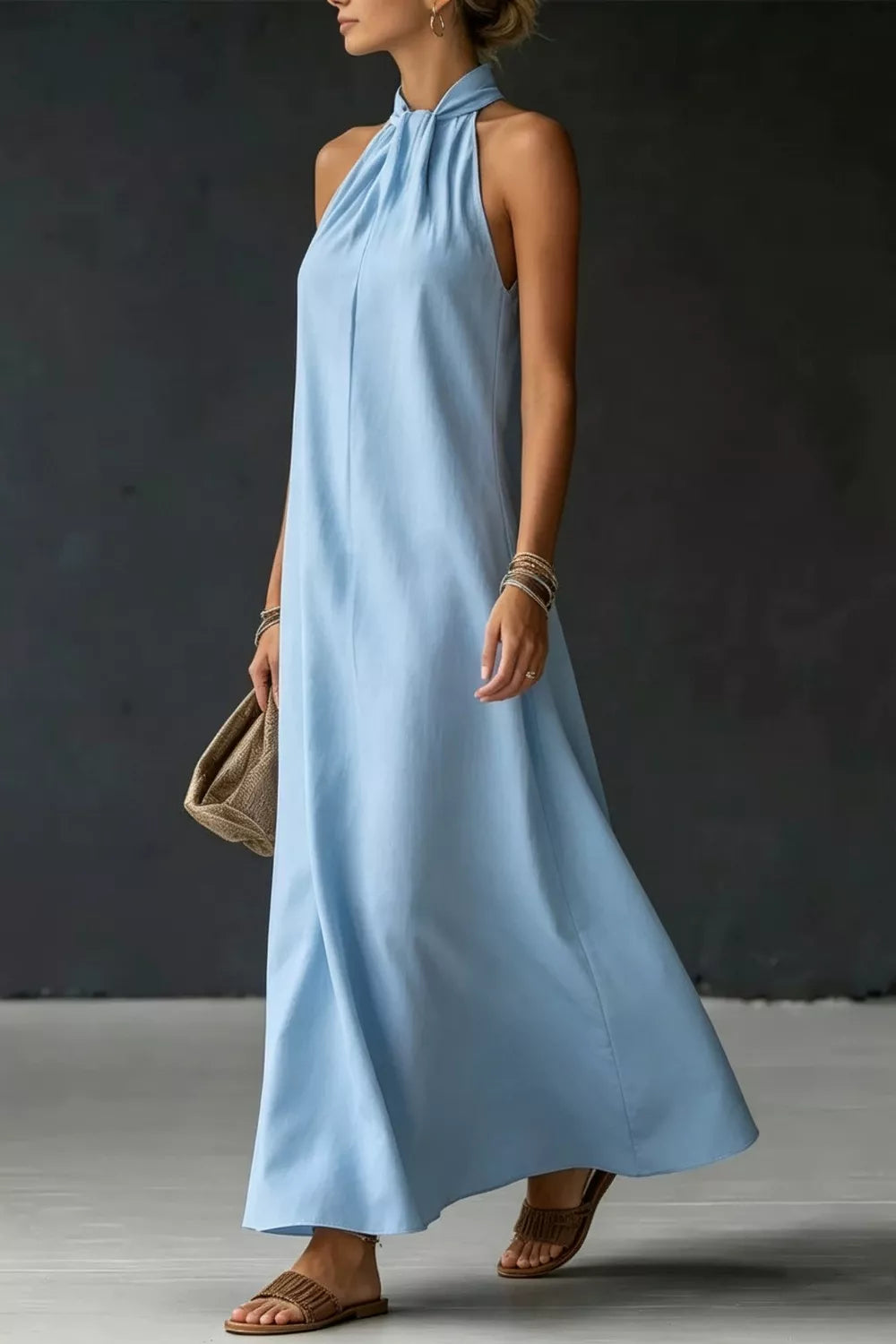 Halter Neck Sleeveless Maxi Dress with Slit