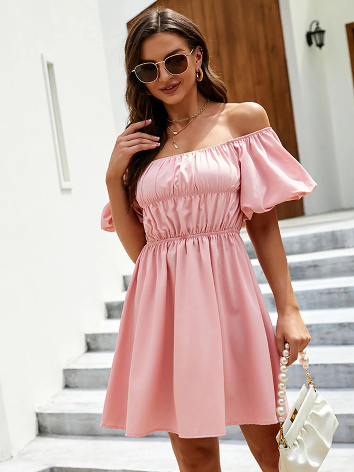 Off-Shoulder Puff Sleeve Mini Dress by ArtisticExpression
