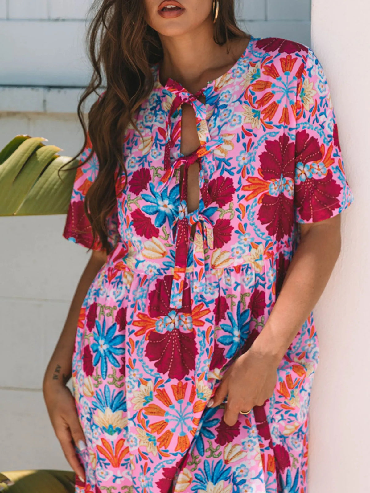 Floral Print Tie-Front Midi Dress