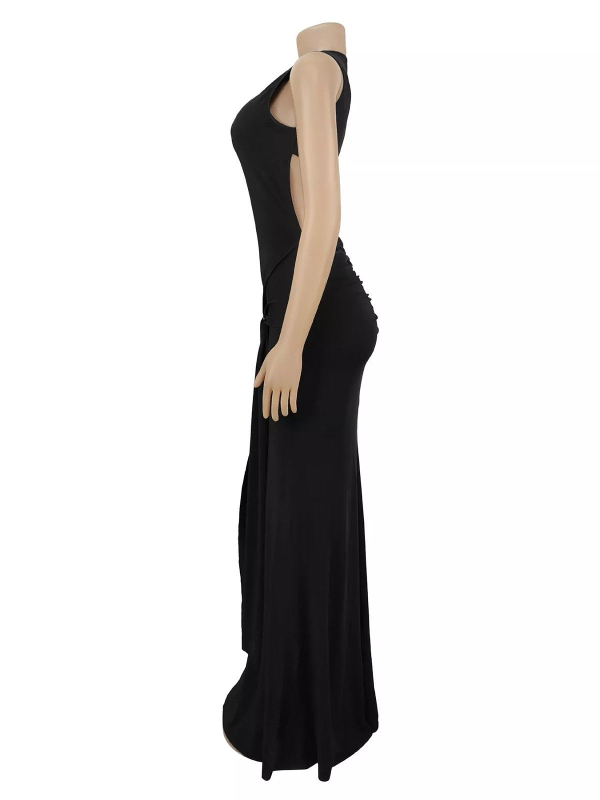 Gold Buckle Bodycon Maxi Dress in Black