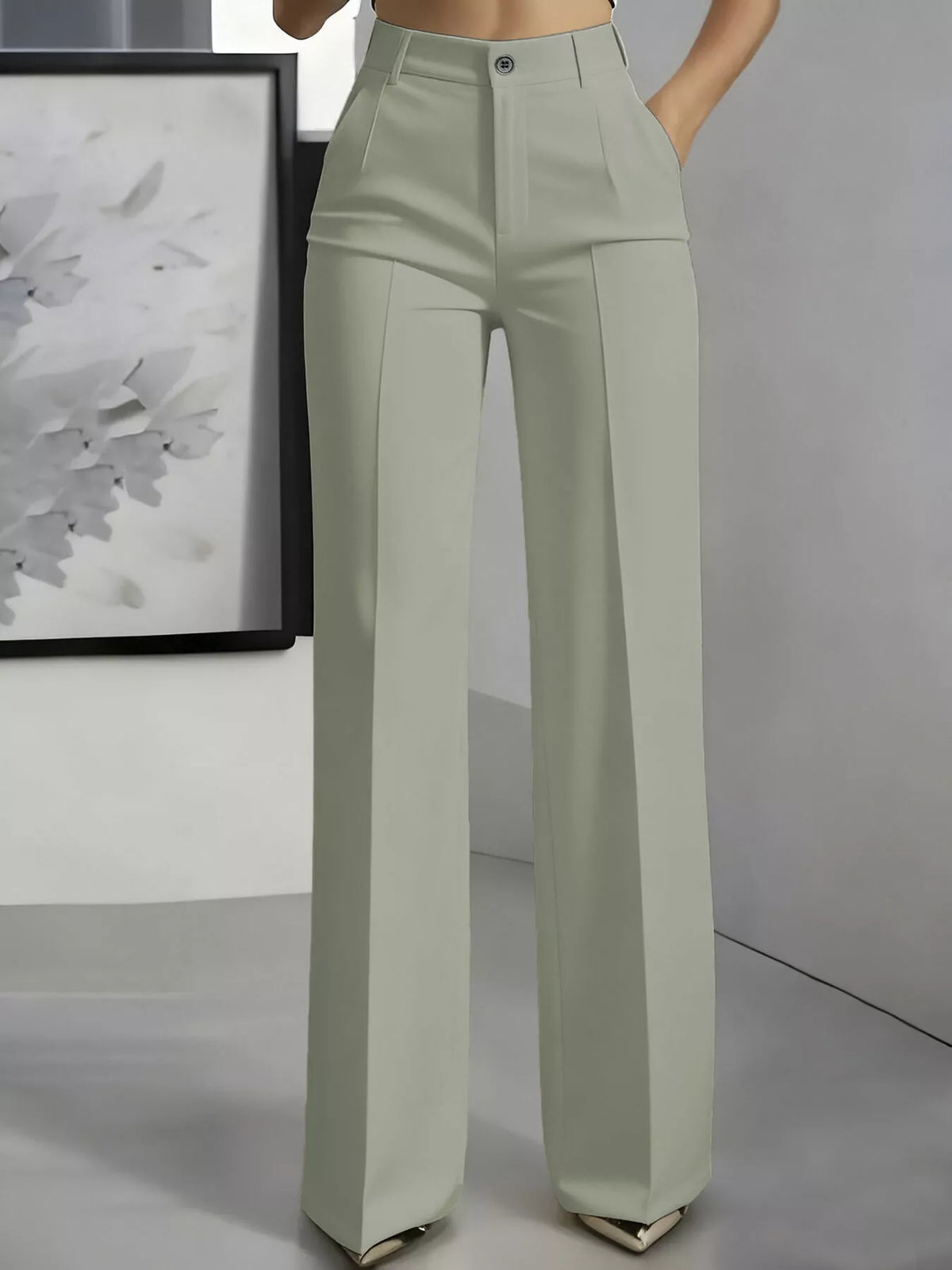 High-Waisted Wide-Leg Pants with Seam Detail
