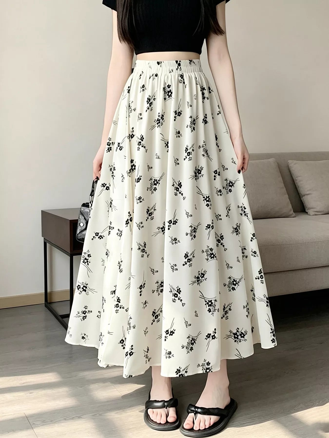 Floral Print A-Line Skirt