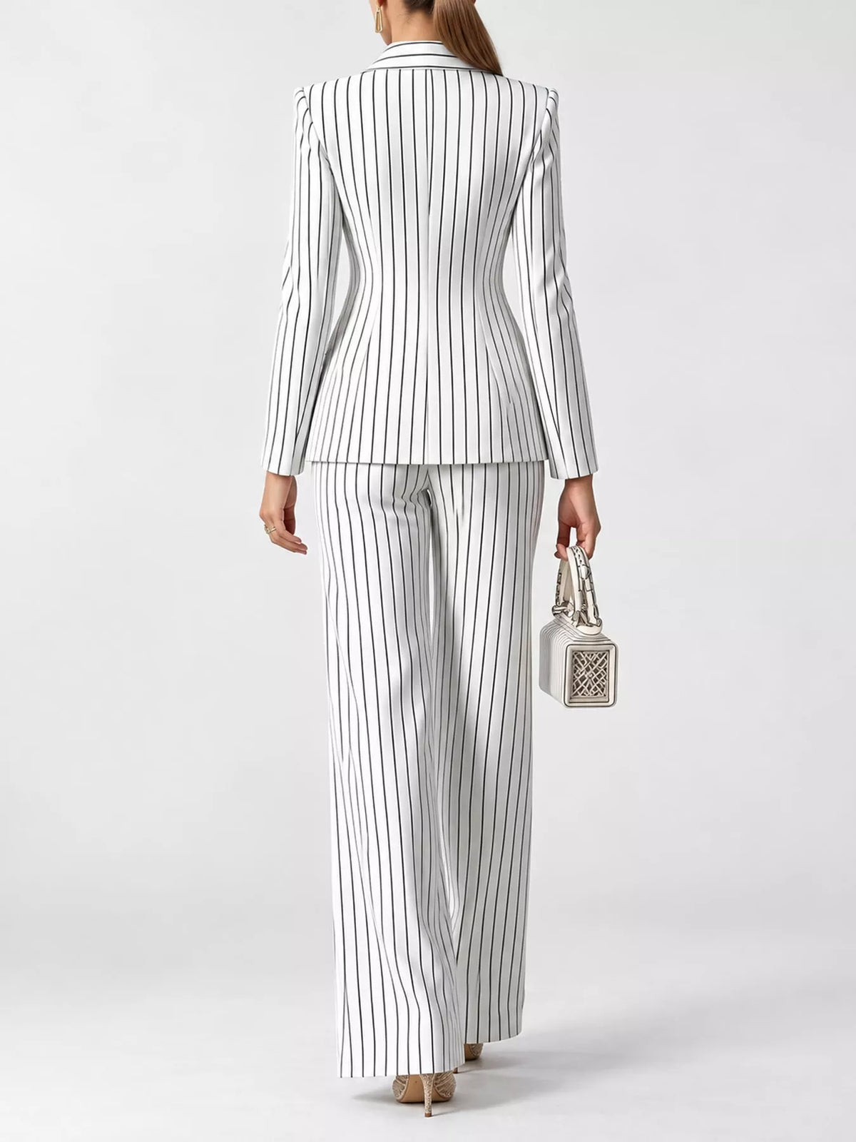 Double-Breasted Pinstripe Blazer and Pants Set