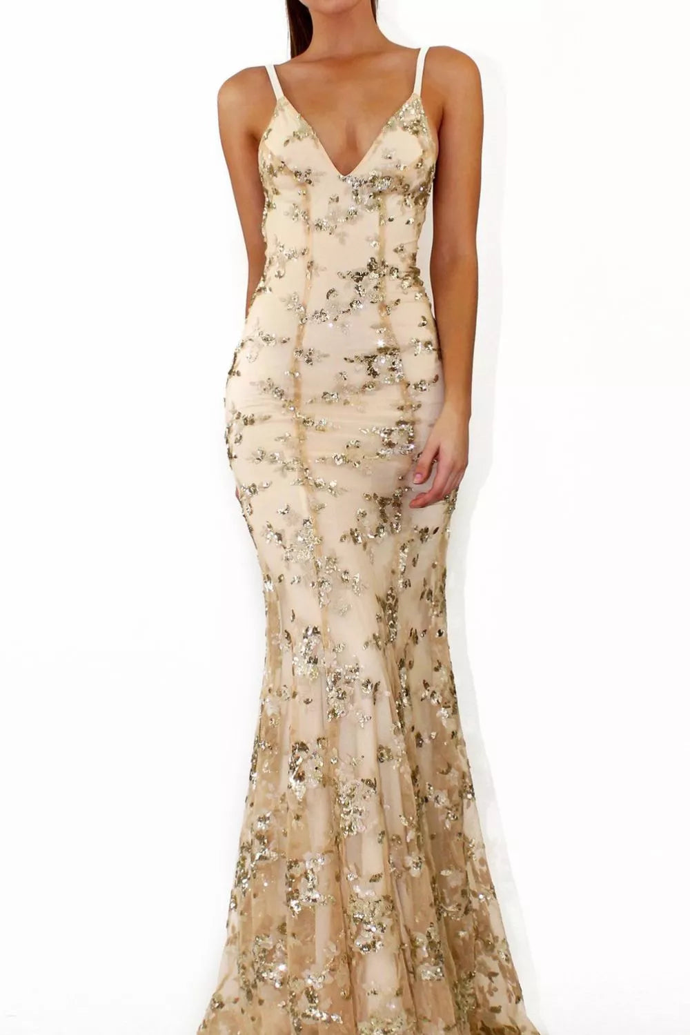 Sequin Tie-Back V-Neck Maxi Dress