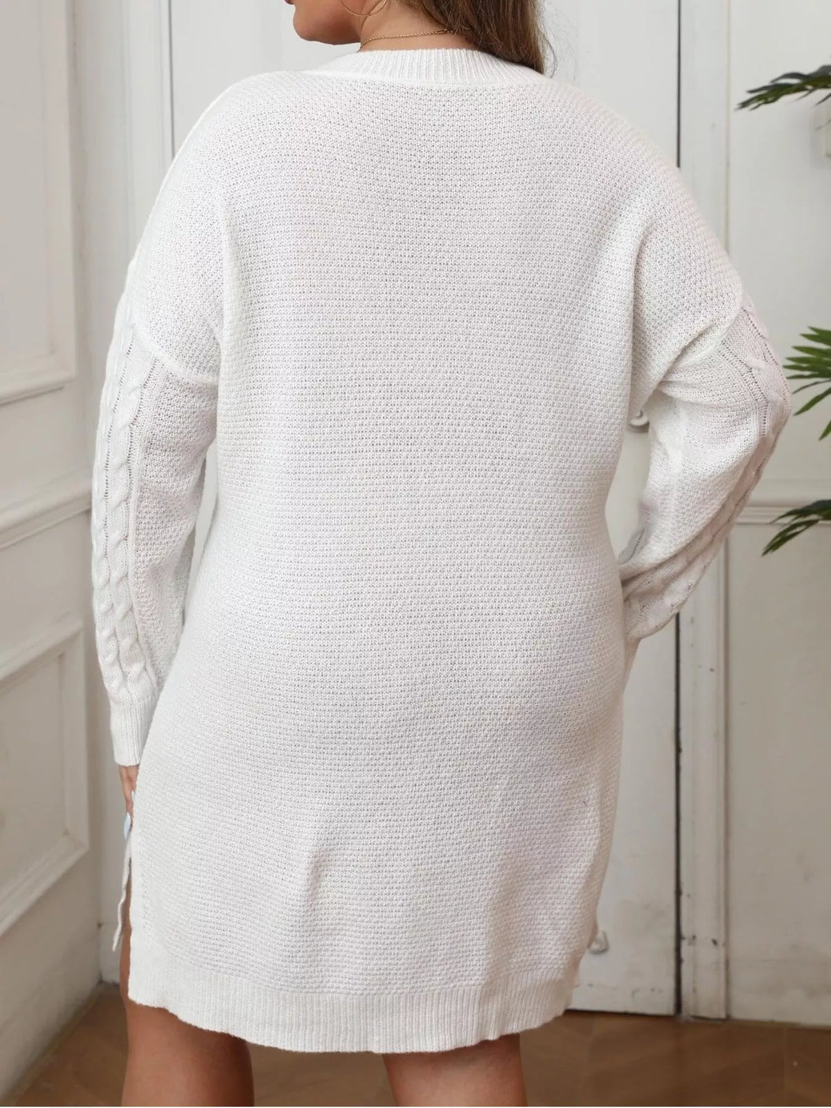 Cable Knit Sweater Dress with Button Detail