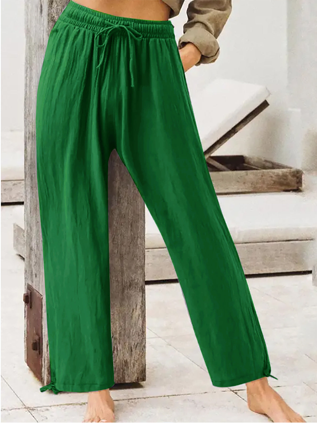 Casual Drawstring Wide Leg Pants