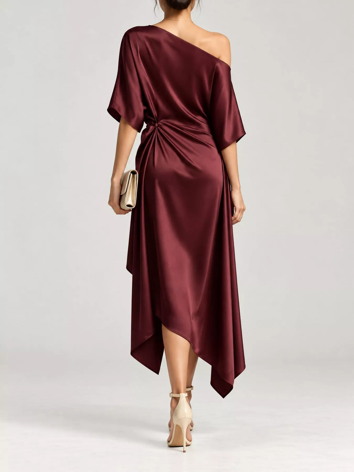 One-Shoulder Asymmetric Hem Midi Dress