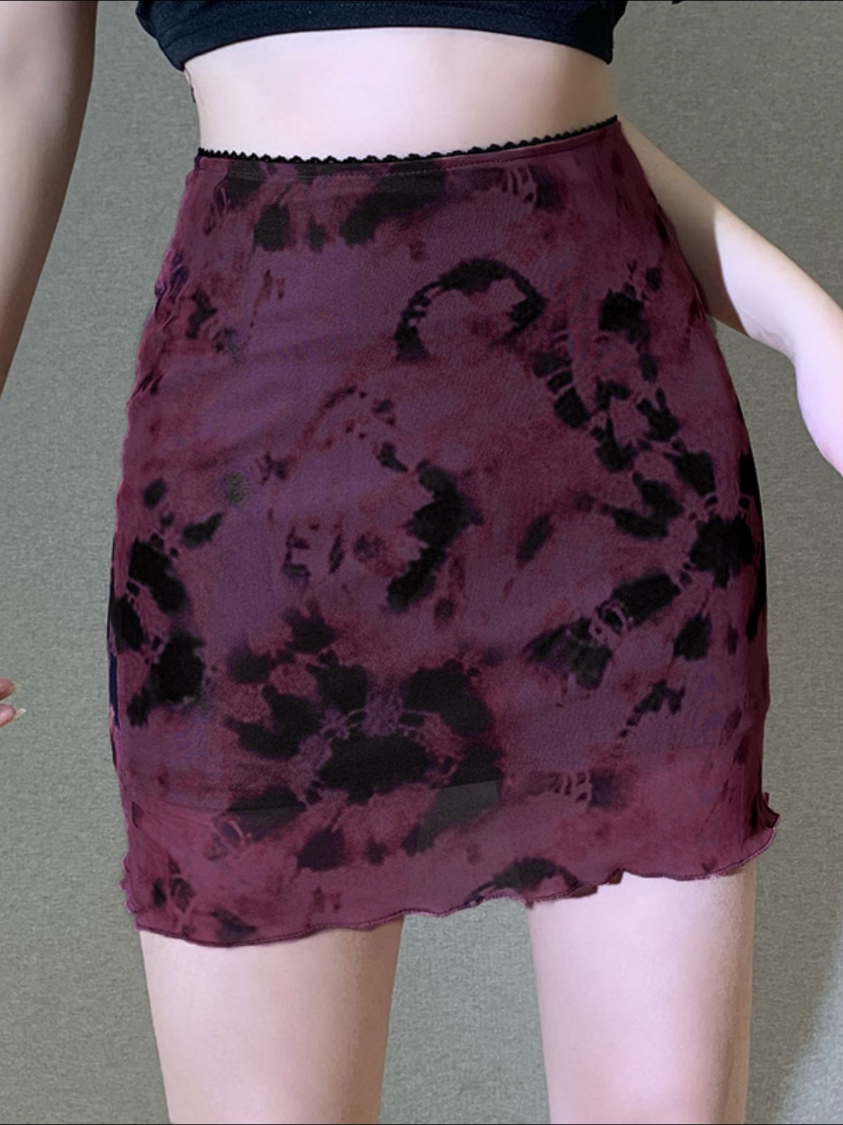 Tie-Dye Bodycon Mini Skirt in Burgundy