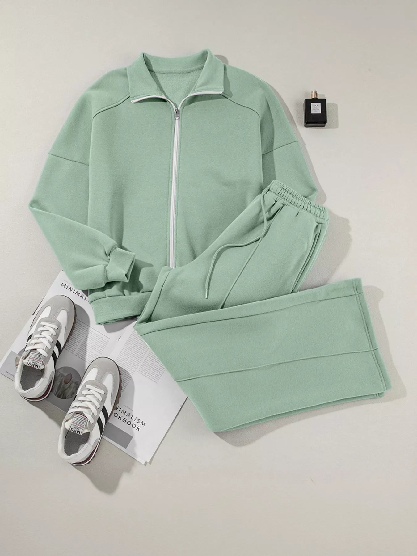 Drop Shoulder Zip-Up Jacket & Pants Set