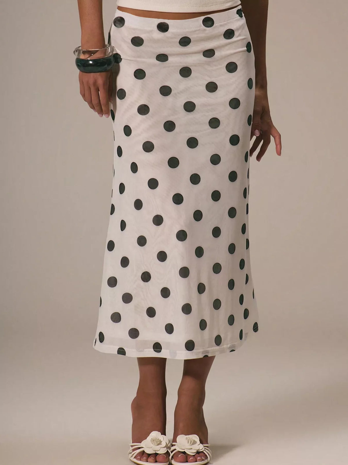 Polka Dot Midi Skirt in White