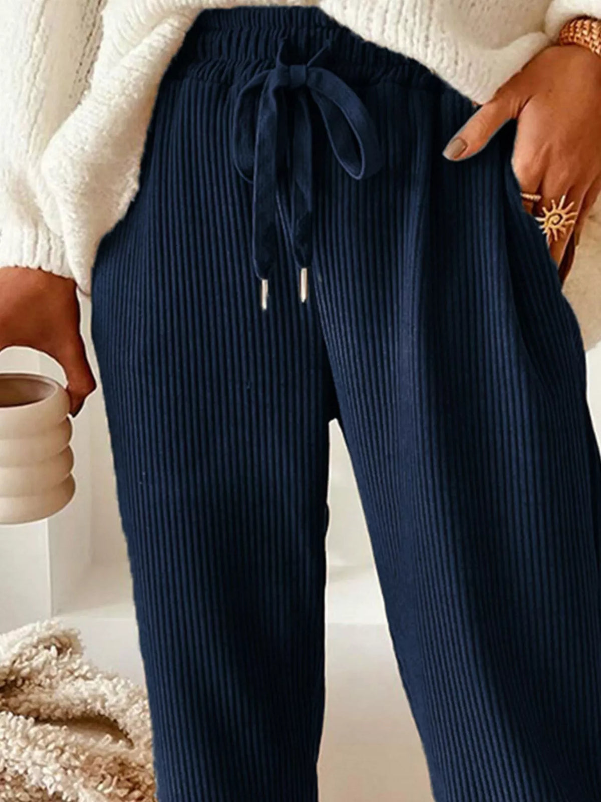 Corduroy Drawstring Waist Pants