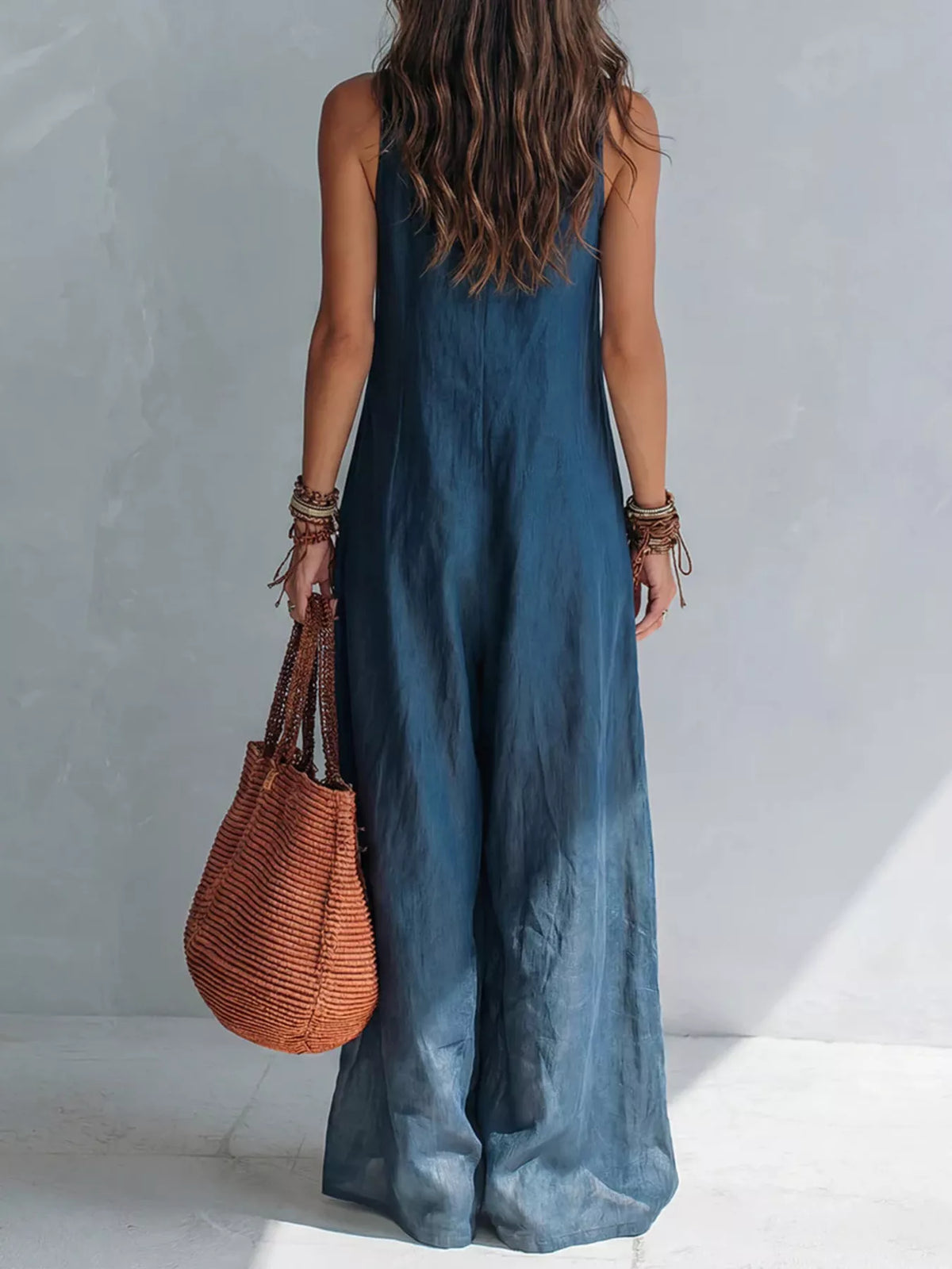 V-Neck Sleeveless Wide Leg Jumpsuit