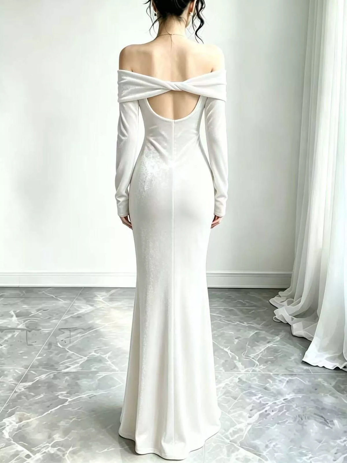 Off-Shoulder Ruched Mermaid Maxi Dress