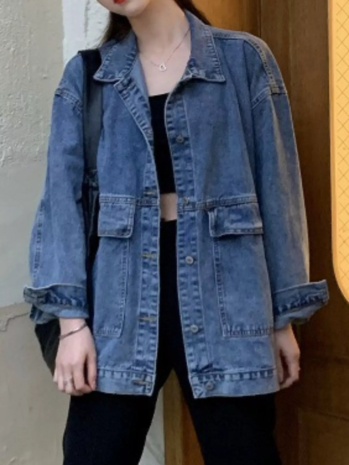 Oversized Denim Jacket with Utility Pockets