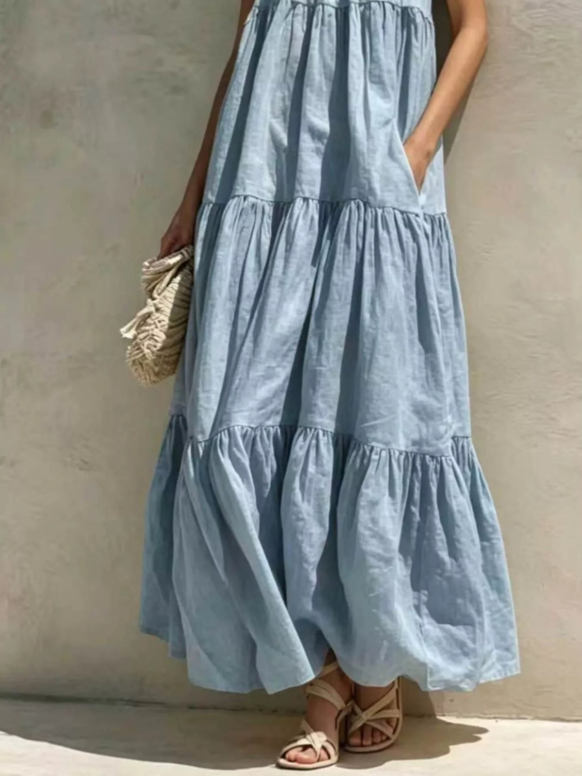 Tiered Scoop Neck Maxi Dress with Pockets