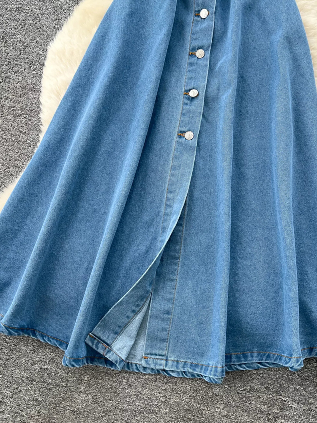 Halter Neck Button-Down Denim Dress in Blue