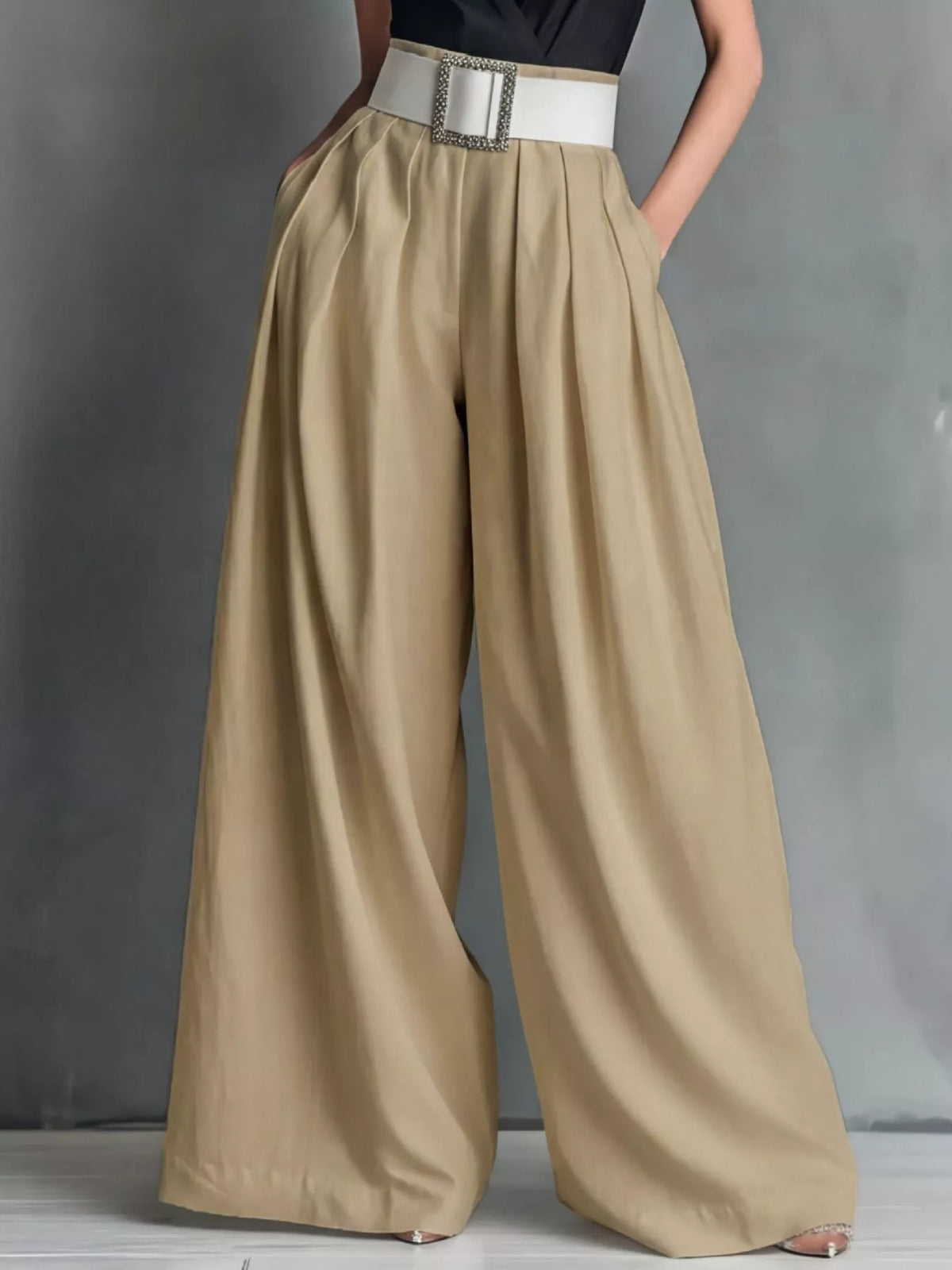 Belted High-Waisted Wide-Leg Pants