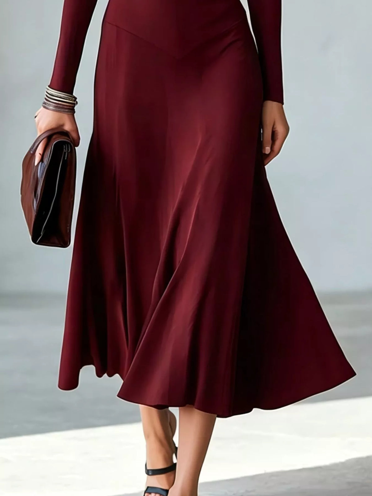 Mock Neck Cut-Out Long Sleeve Midi Dress