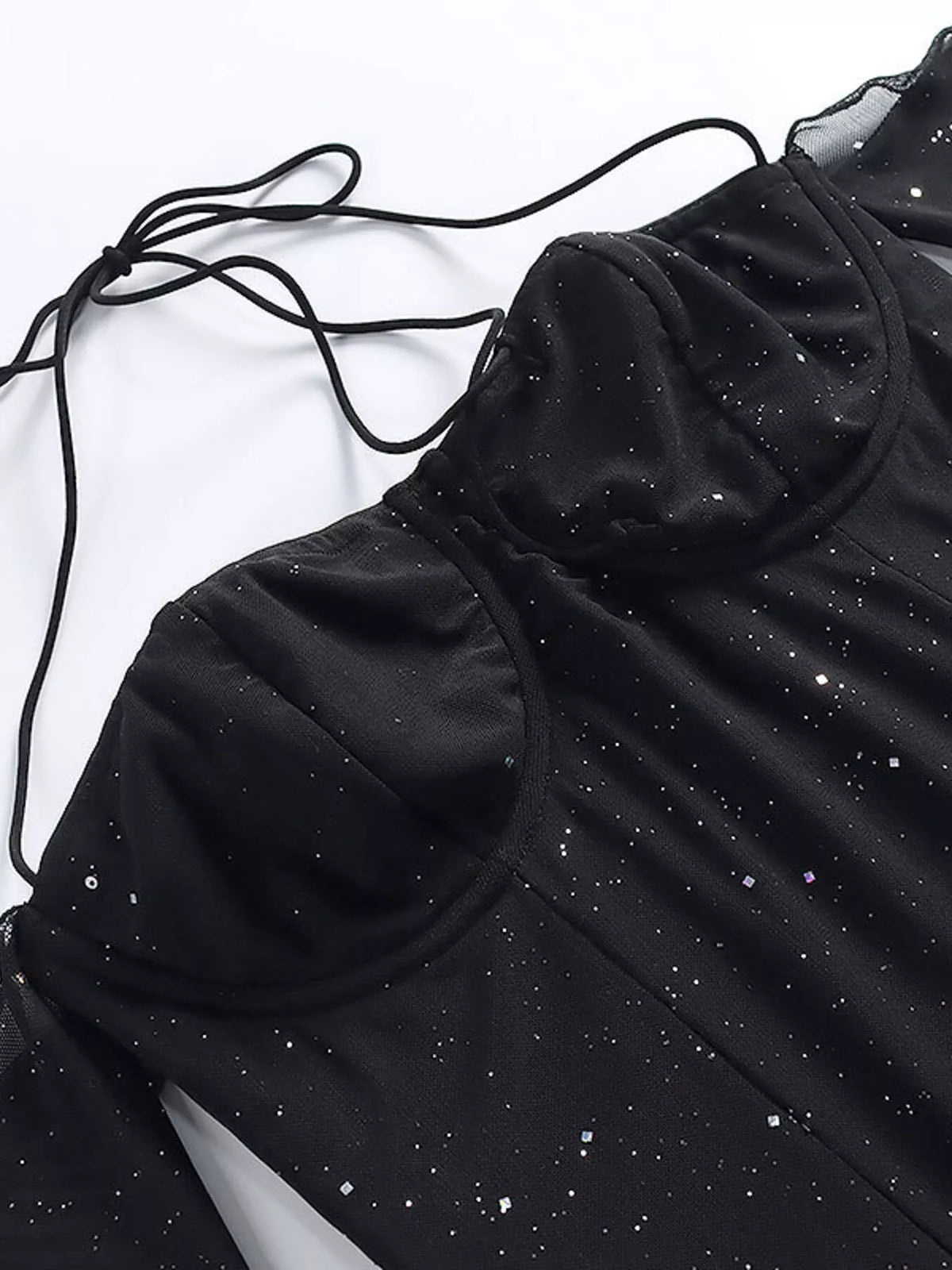 Split-Hem Glitter Mini Dress with Sleeves