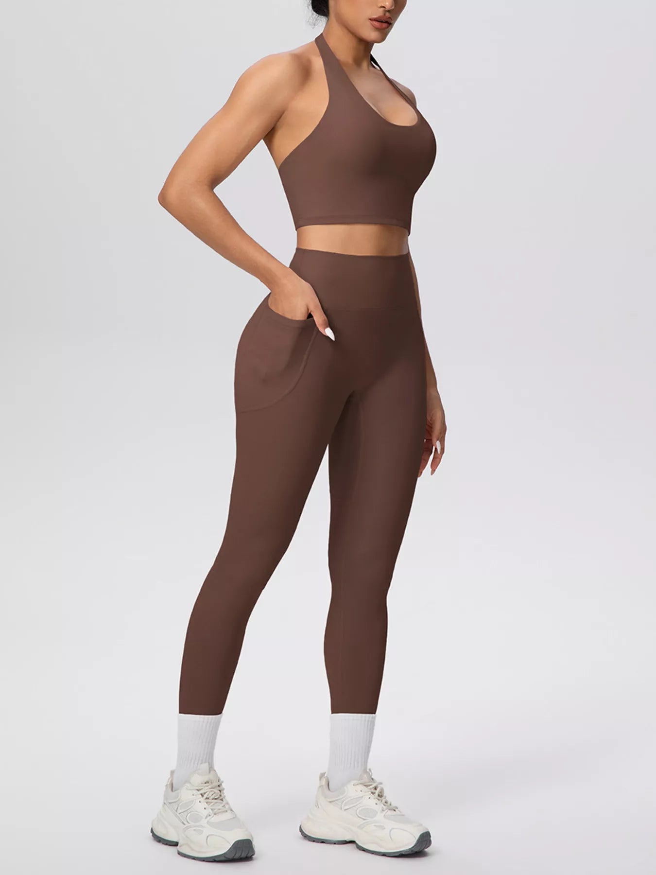 Halter Neck Crop Top and Leggings Active Set