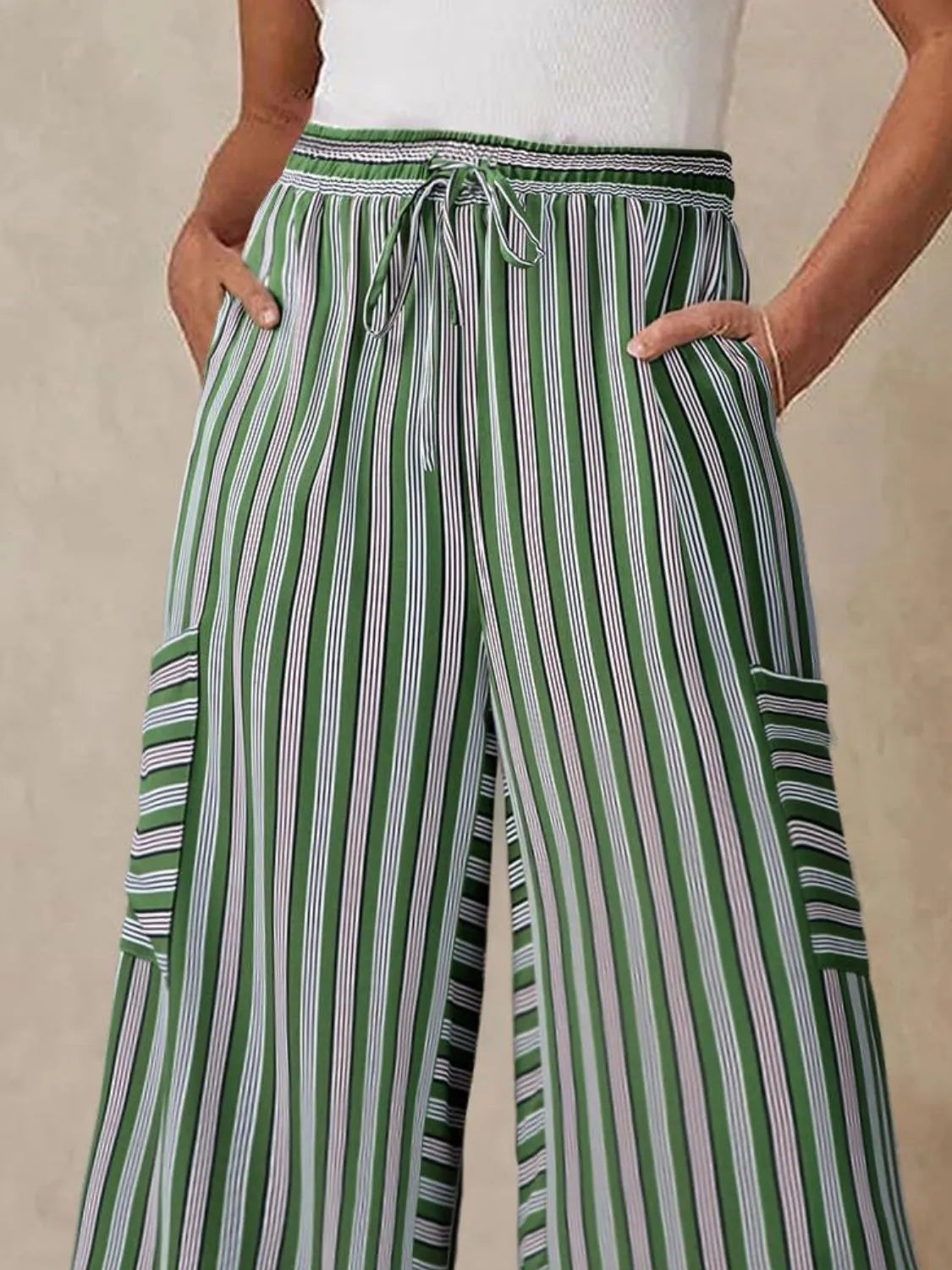 Contrast Striped Wide Leg Pants
