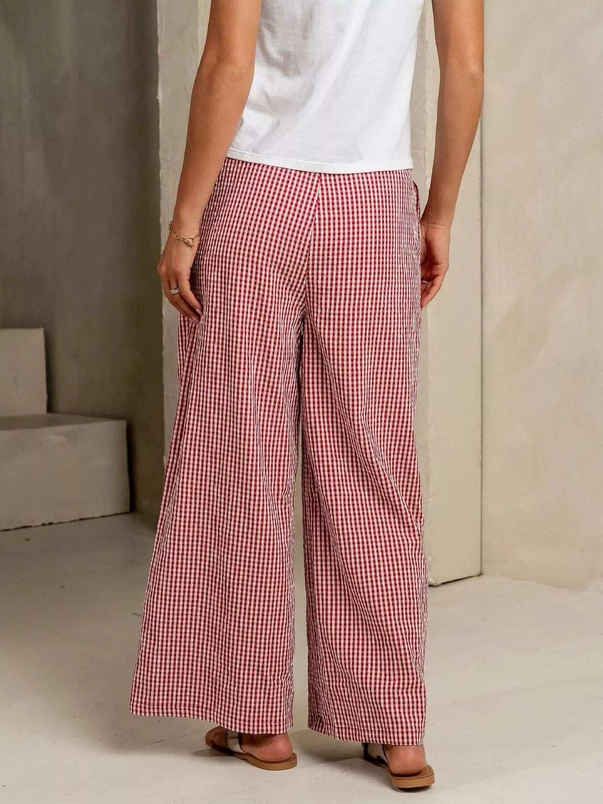 Gingham Wide-Leg Casual Pants