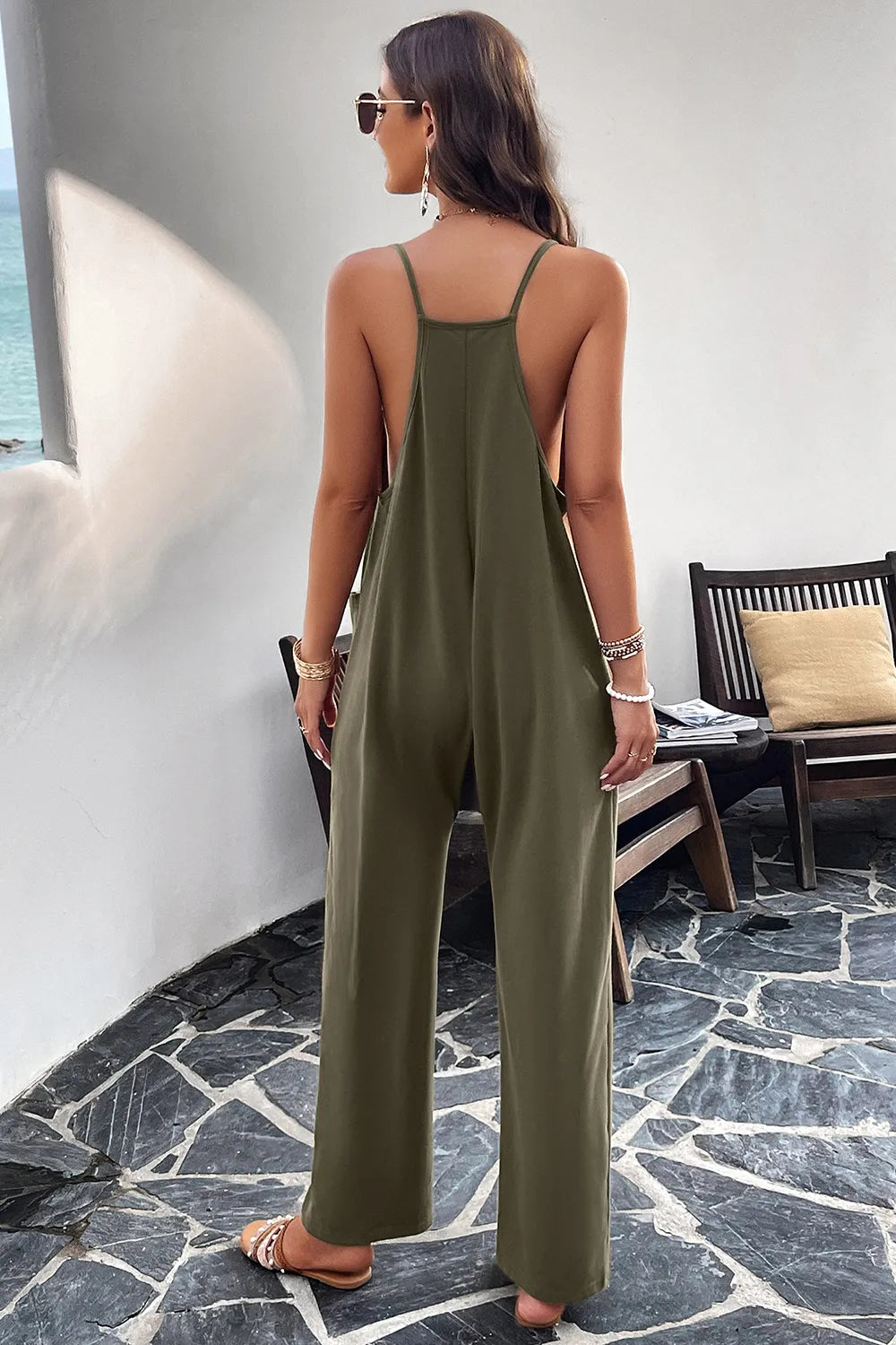Pocketed Spaghetti Strap Overalls by DY