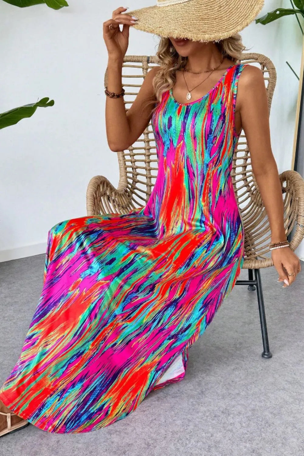 Scoop Neck Sleeveless Dress with Pockets