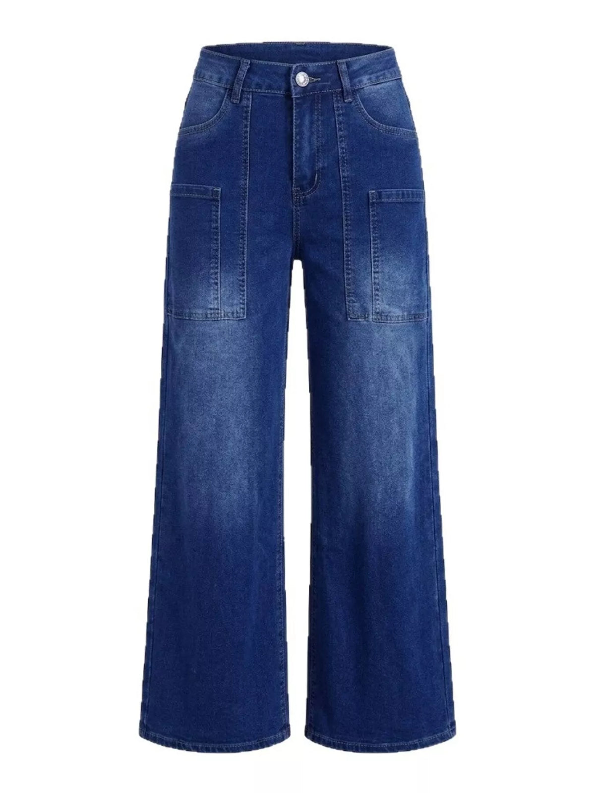 High-Waisted Wide Leg Jeans in Peacock Blue in Peacock  Blue