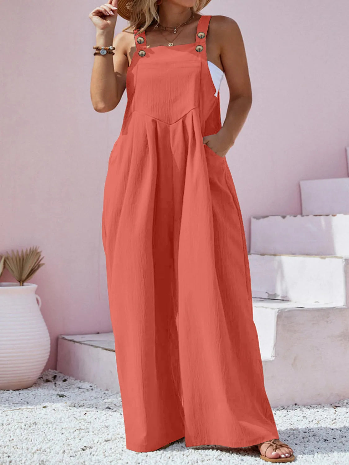 Square Neck Wide Leg Overalls in Plus Size