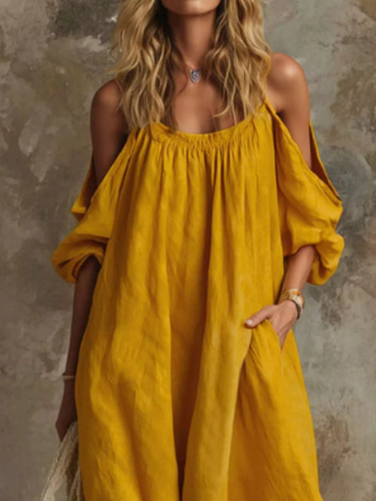 Cold-Shoulder Pocketed Maxi Dress