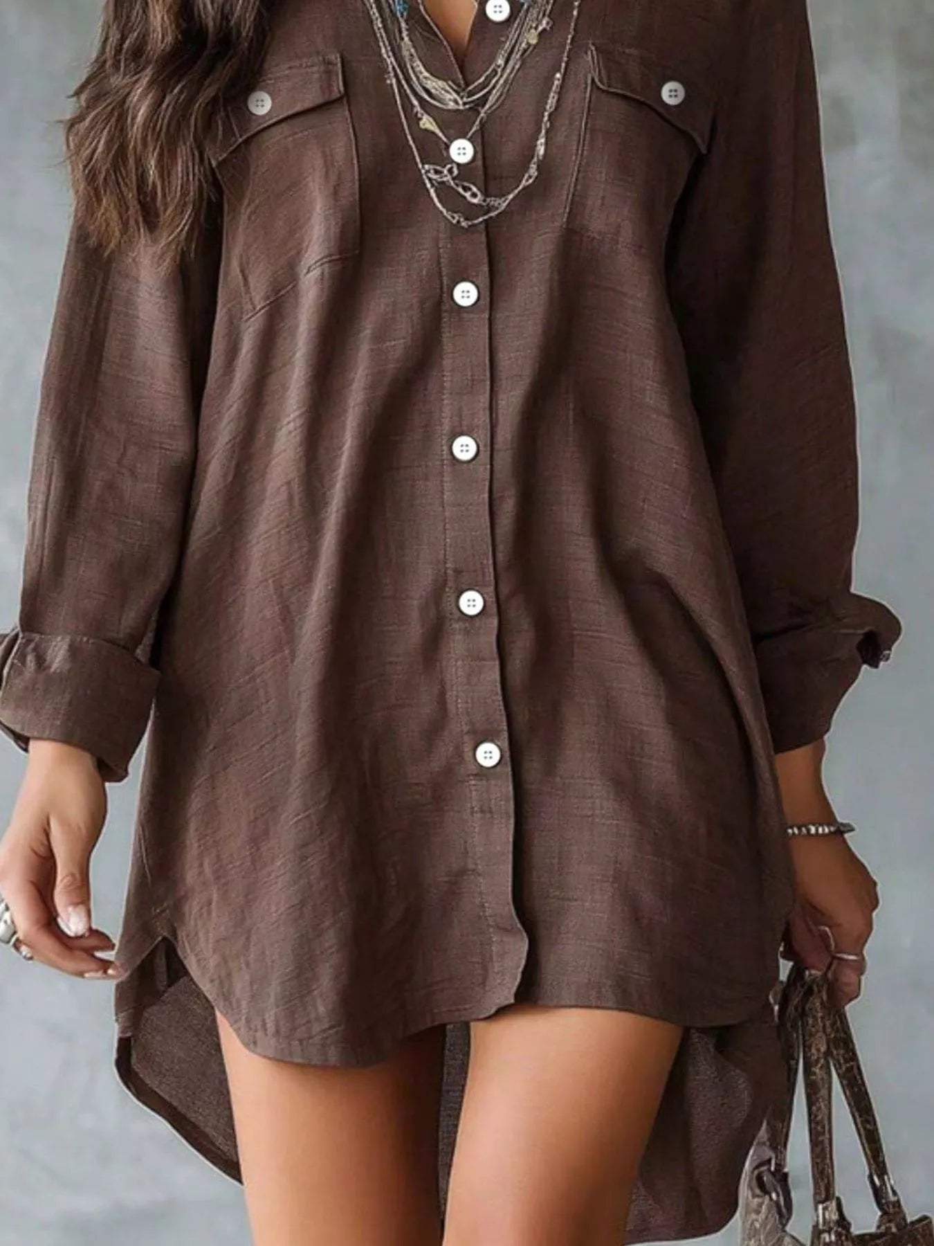Button-Front Shirt Dress with Pockets