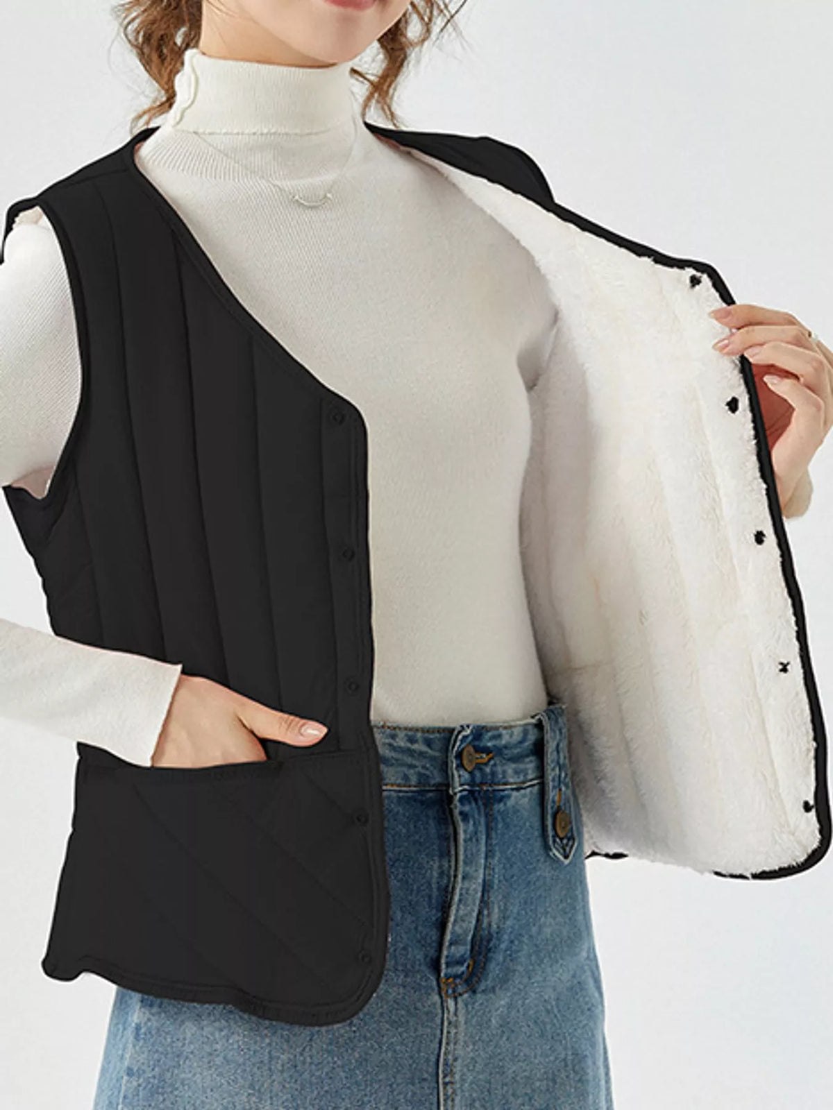 Quilted Button-Up Vest Coat