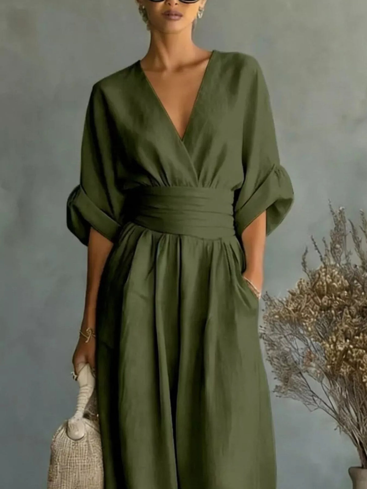 Half Sleeve Wide-Leg Jumpsuit