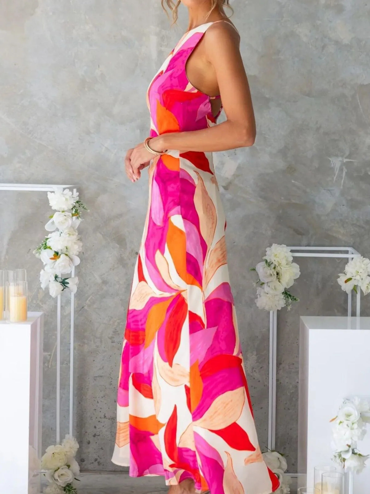 Backless Printed Maxi Dress