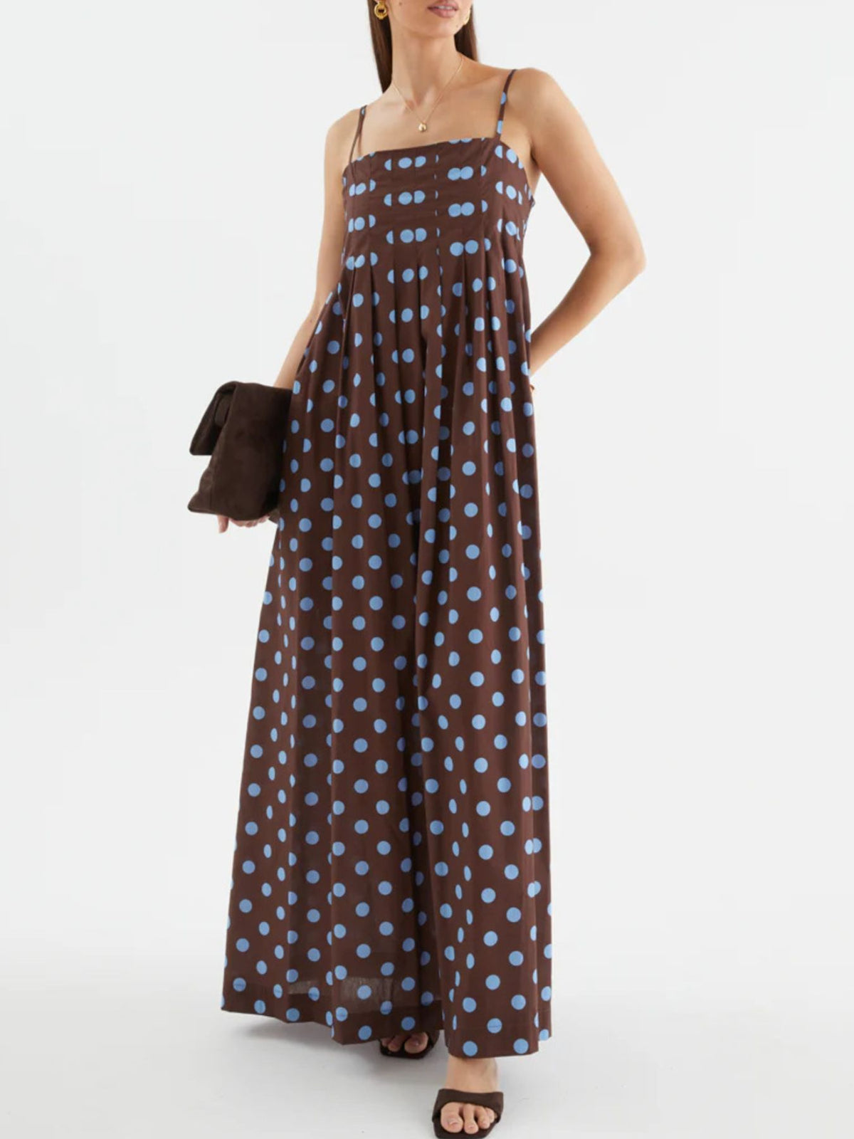 Pleated Polka Dot Maxi Dress
