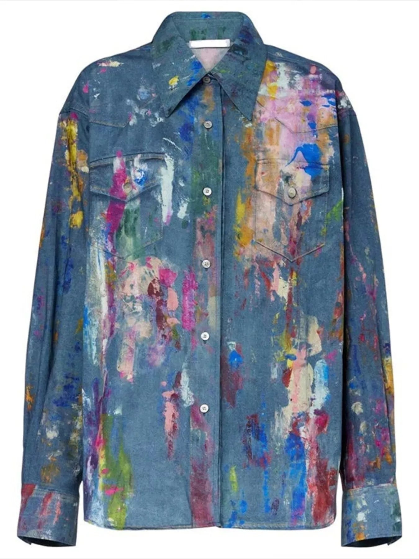 Painted Long Sleeve Denim Shirt in Medium Wash