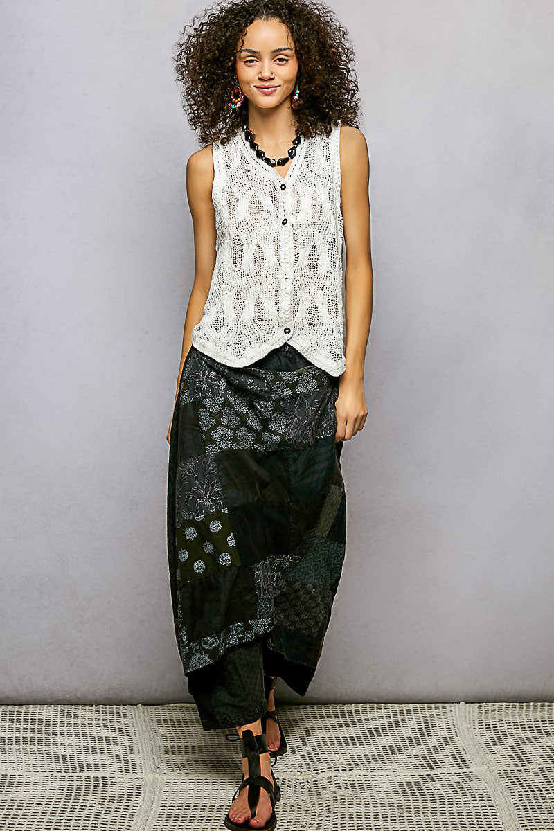 Off White Button Down V-Neck Sweater Vest by POL