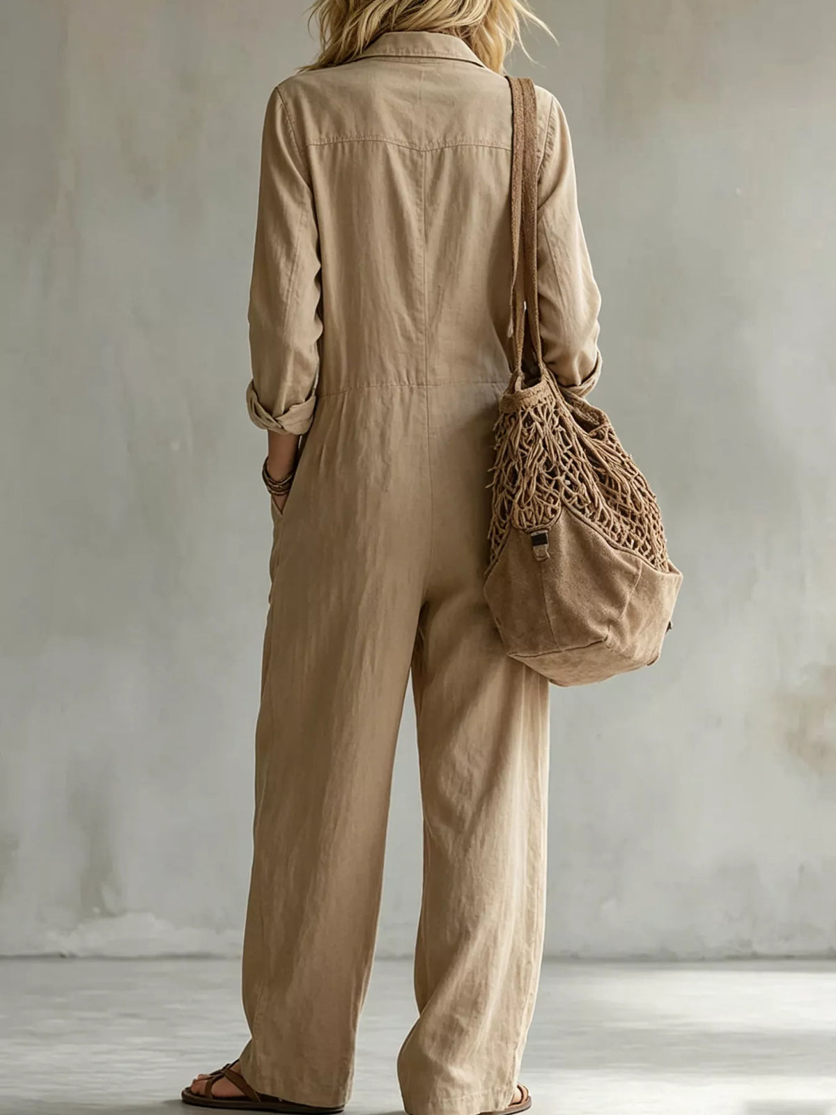 Long Sleeve Button Front Jumpsuit
