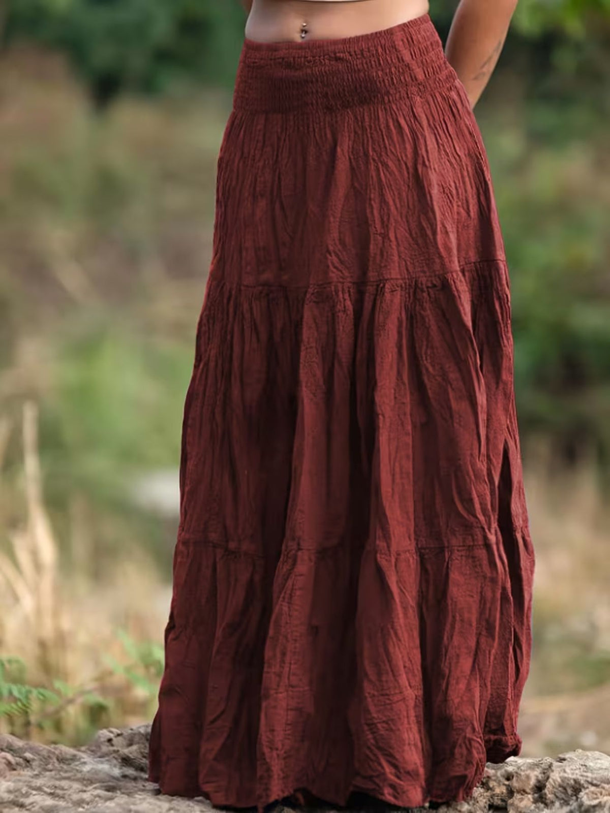 Tiered Ruched Maxi Skirt