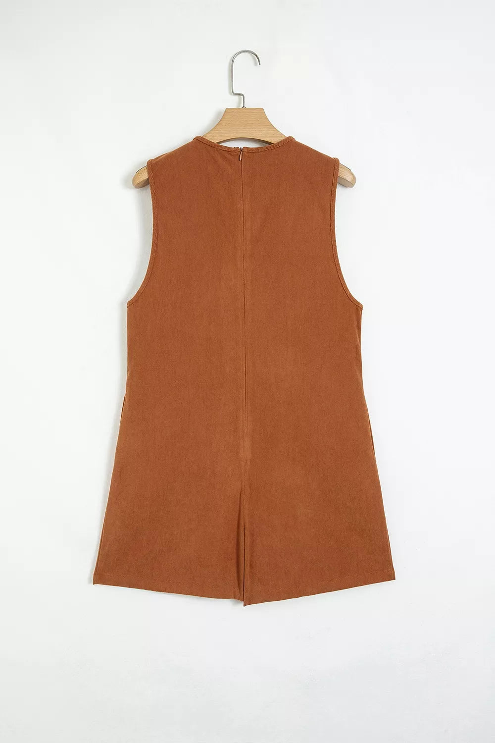 Tie V-Neck Corduroy Romper in Caramel