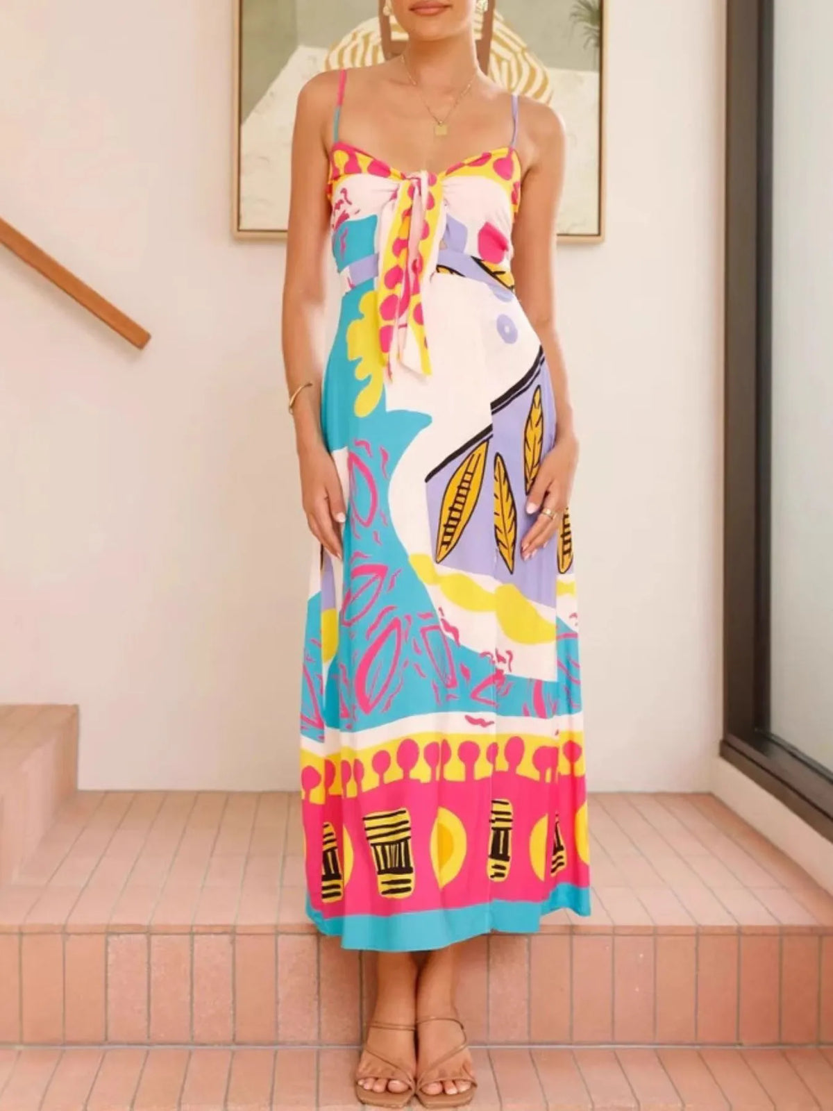 Tied-Front Slit Maxi Cami Dress