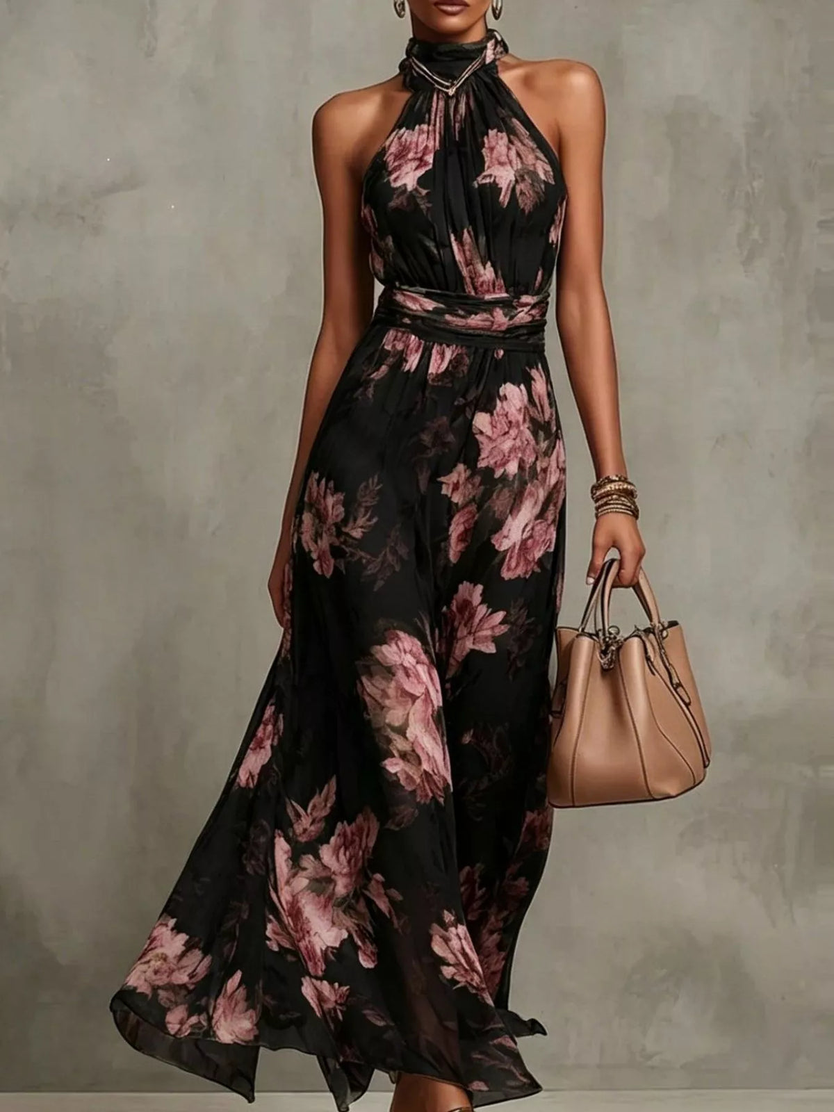Floral Print Tiered Maxi Dress, Plus Size