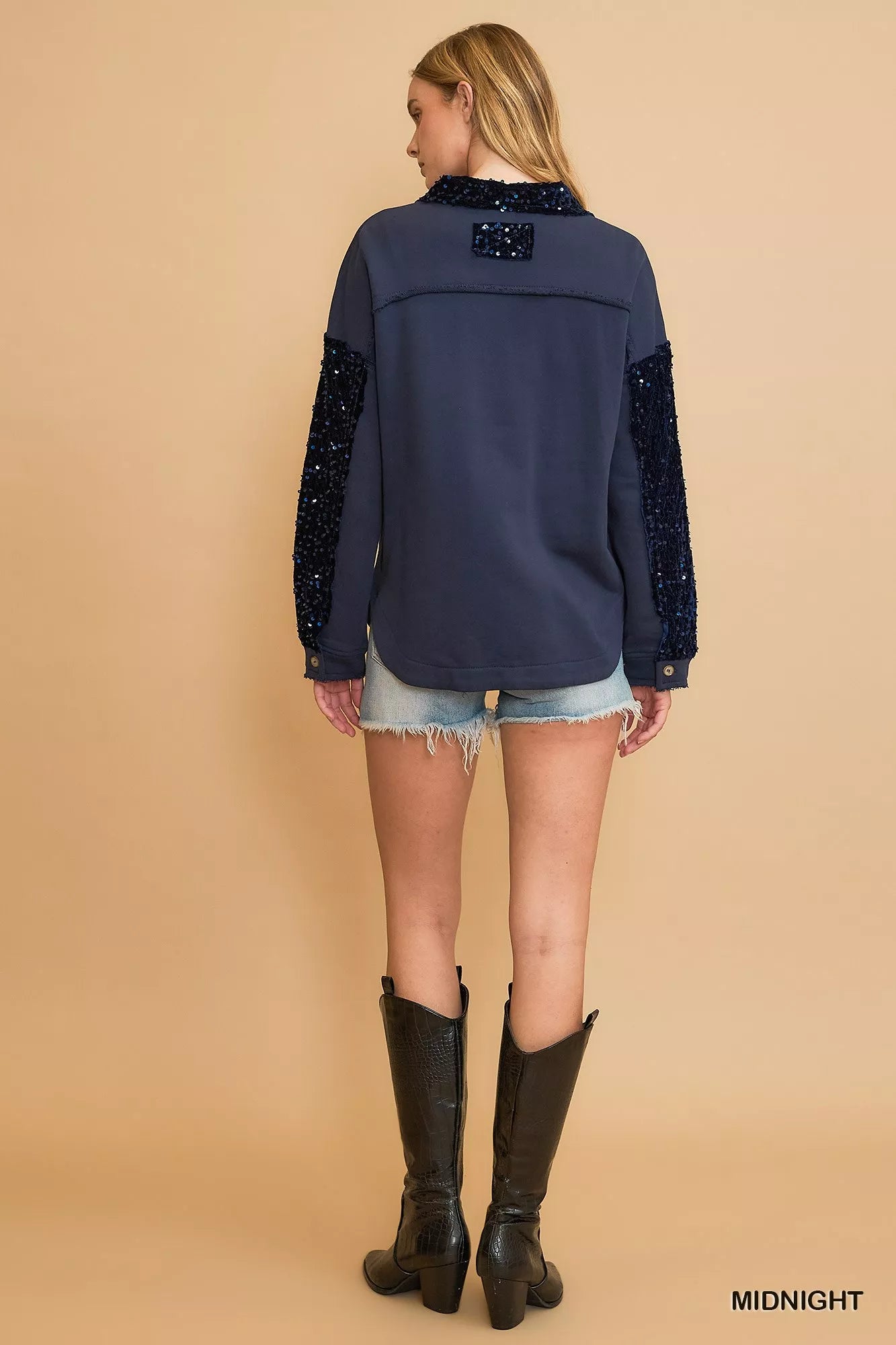Umgee Sequined French Terry Jacket in Midnight