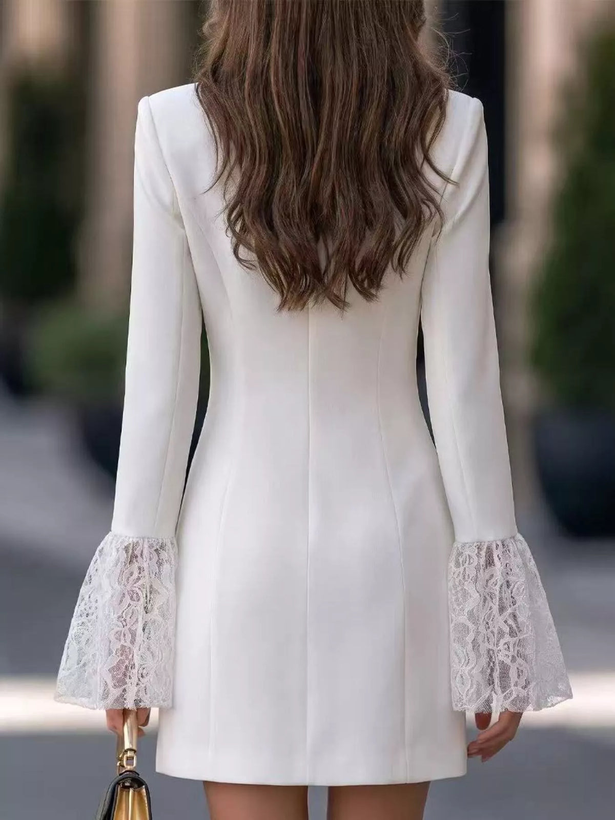 Double-Breasted Blazer Dress with Lace Cuffs