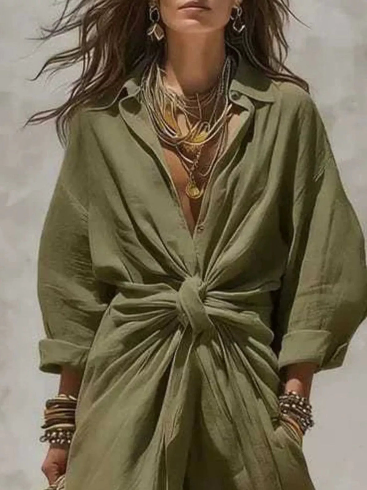 Front-Tie Maxi Shirt Dress