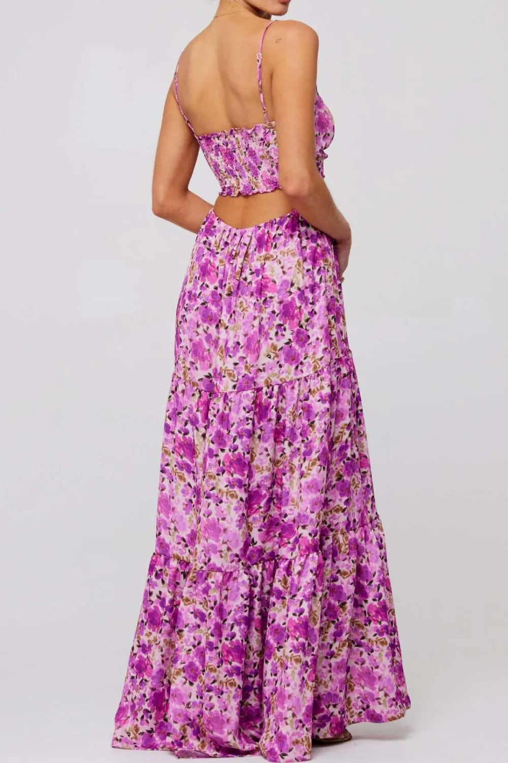 Floral Tie-Front Tiered Maxi Dress